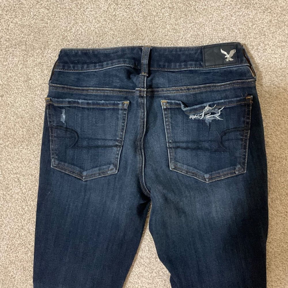 AE distressed, skinny jeans, size 2 dark wash, high-rise stretch denim - Picture 6 of 6